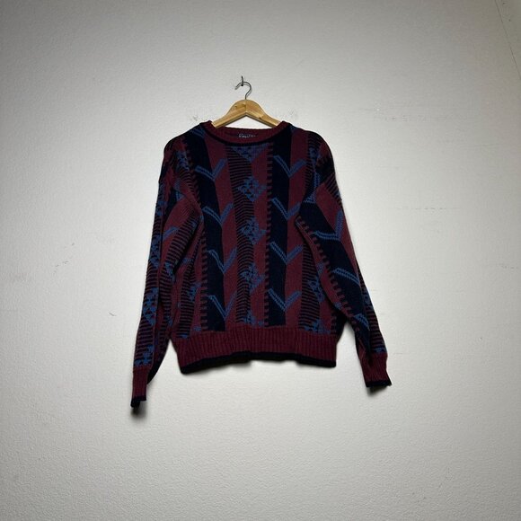 VTG Editions by Van Heusen Acrylic Sweater Gorp Geometric Cosby Red Blue Men XL - Picture 1 of 9